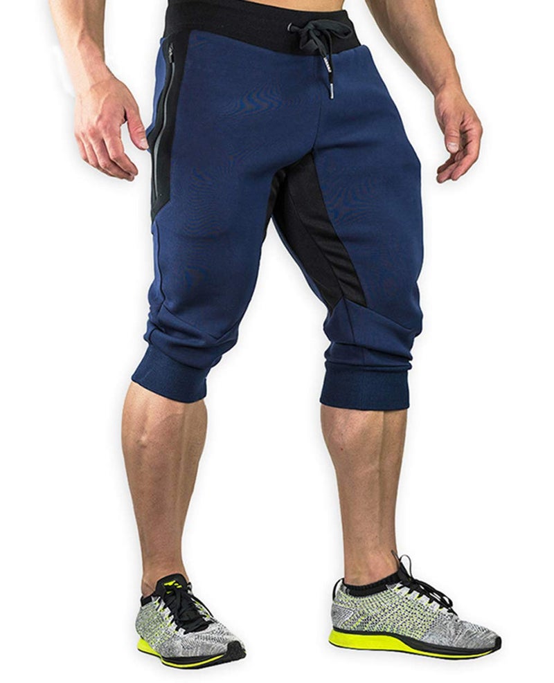 YSENTO Men's Casual Cotton Shorts 3/4 Jogger Capri Cropped Pants Below Knee Shorts with Pockets Navy Size 34 - Image 1